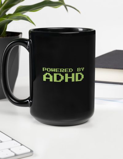 Powered By ADHD Black Mug