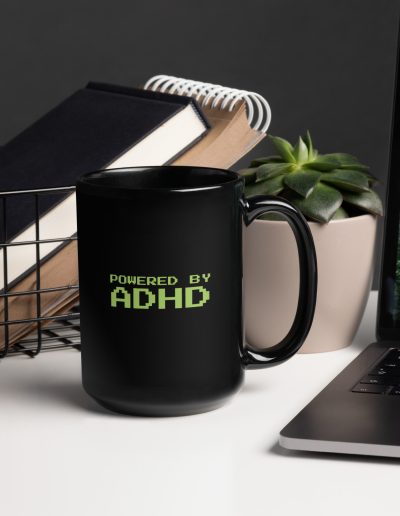 Powered By ADHD Black Mug